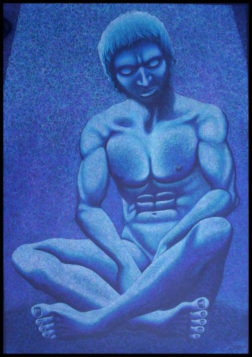 Painting titled "Blue male" by Leigh Donovan, Original Artwork, Oil