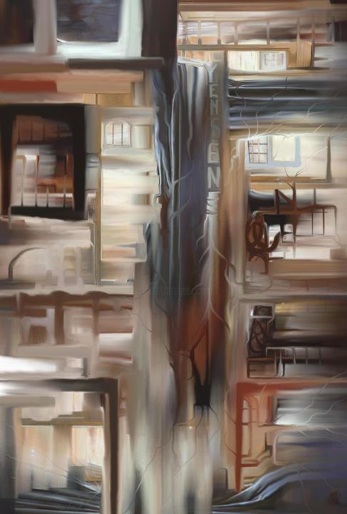 Painting titled "windows" by Yensen, Original Artwork, Acrylic
