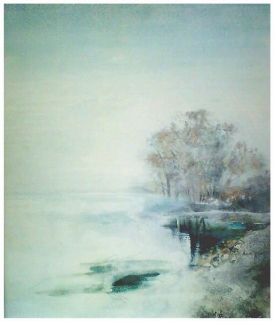 Painting titled "Balaton in winter" by Yensen, Original Artwork