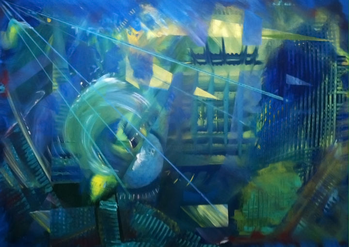 Pintura intitulada "broken City" por Yensen, Obras de arte originais, Acrílico