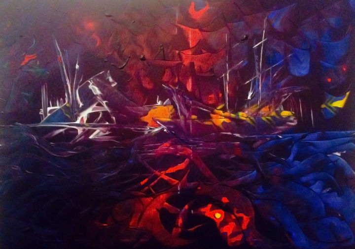 Painting titled "boats" by Yensen, Original Art, Acrylic