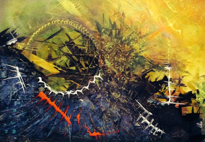 Painting titled "Crash" by Yensen, Original Art, Acrylic