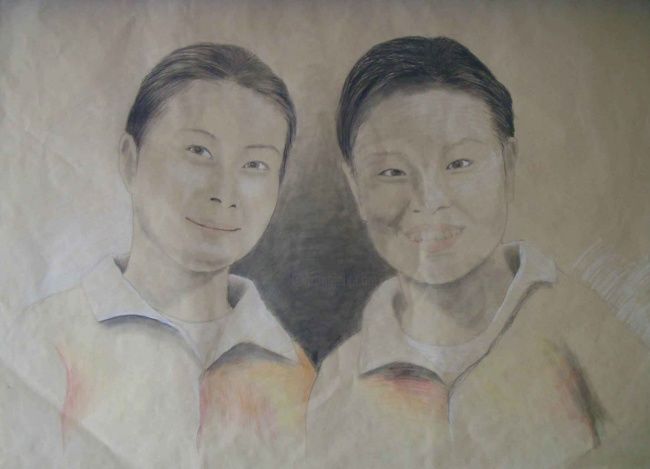 Peinture intitulée "素描画像" par Xie Gong, Œuvre d'art originale