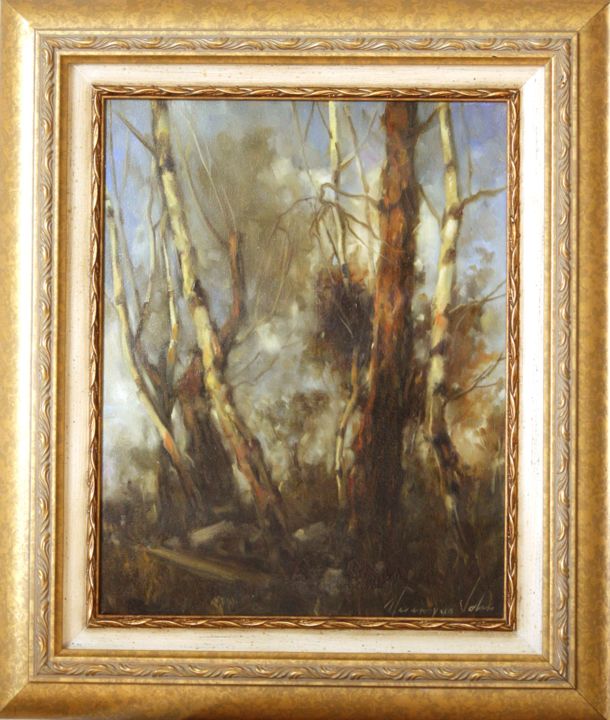 Malarstwo zatytułowany „Landscape Birches,…” autorstwa Yeremy Vy, Oryginalna praca, Olej