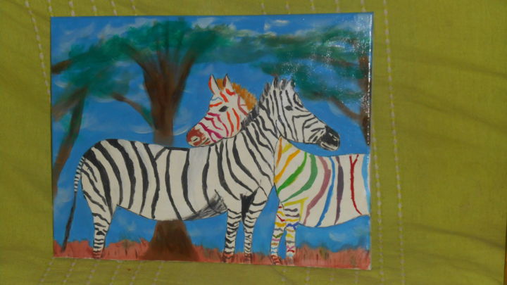 Peinture intitulée "technicolor-de-zebr…" par Yéshé Gyourmé, Œuvre d'art originale, Acrylique