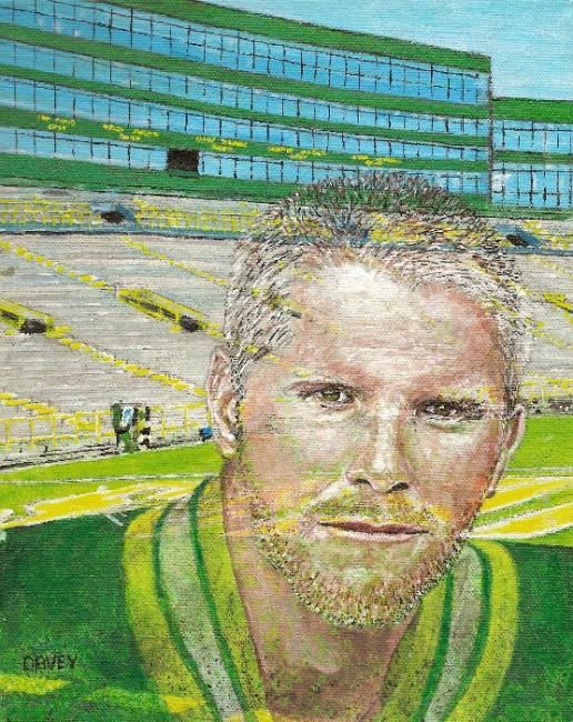 Malerei mit dem Titel "Brett Favre-- Hall…" von David Hipwell, Original-Kunstwerk, Öl