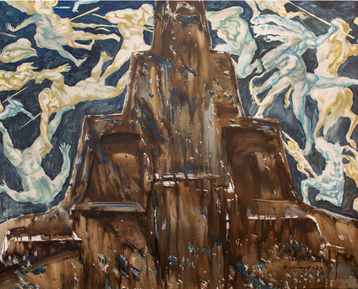 Картина под названием "War of the Gods" - Yevgen Piskunov, Подлинное произведение искусства, Масло