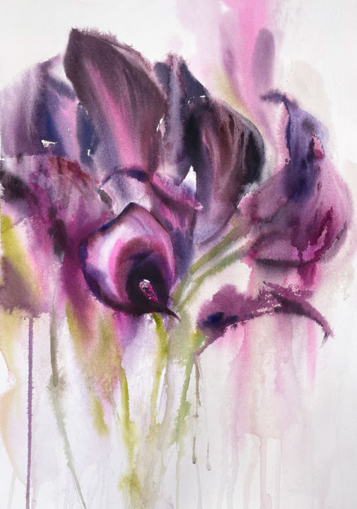 Painting titled "Callas" by Evgeniia Salamatina, Original Artwork, Watercolor