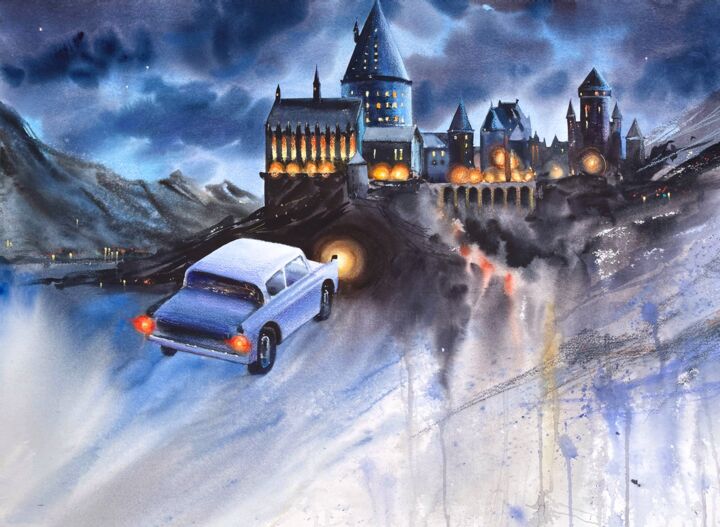 Картина под названием "Hogwarts -ORIGINAL…" - Евгения Саламатина, Подлинное произведение искусства, Акварель
