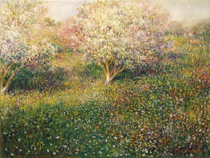 Peinture intitulée "Blooming garden" par Yevhenii Chernov, Œuvre d'art originale, Huile Monté sur Châssis en bois