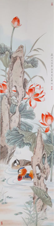 Drawing titled "Lotus and two lovel…" by Ching, Original Artwork, Ink