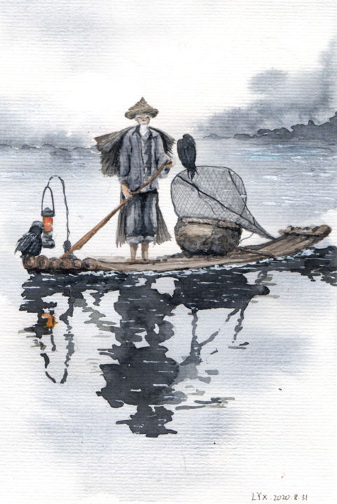 Peinture intitulée "a small raft" par Yixuan Li Tetart, Œuvre d'art originale, Aquarelle