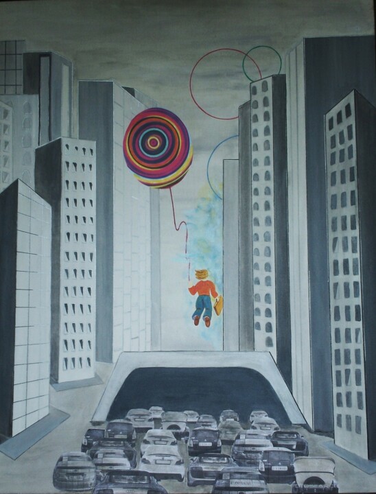 Pintura intitulada "a-cidade-grande" por Yiara Hillebrand, Obras de arte originais, Acrílico