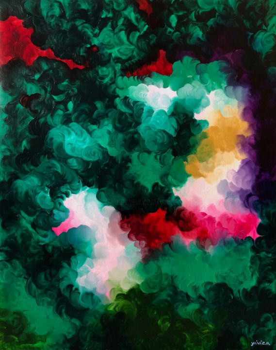 Картина под названием "Green Lake" - Yini Zhao, Подлинное произведение искусства, Масло