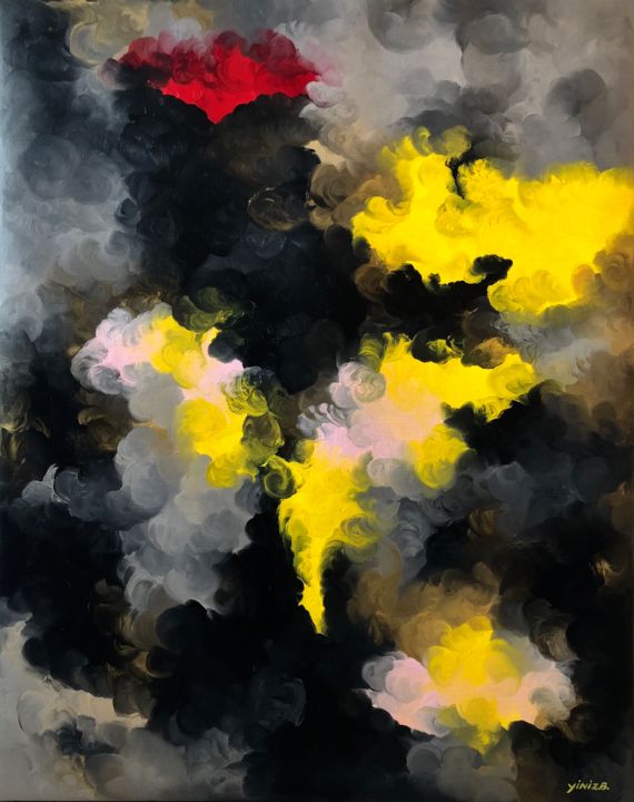 Ζωγραφική με τίτλο "Yellow smoke" από Yini Zhao, Αυθεντικά έργα τέχνης, Λάδι