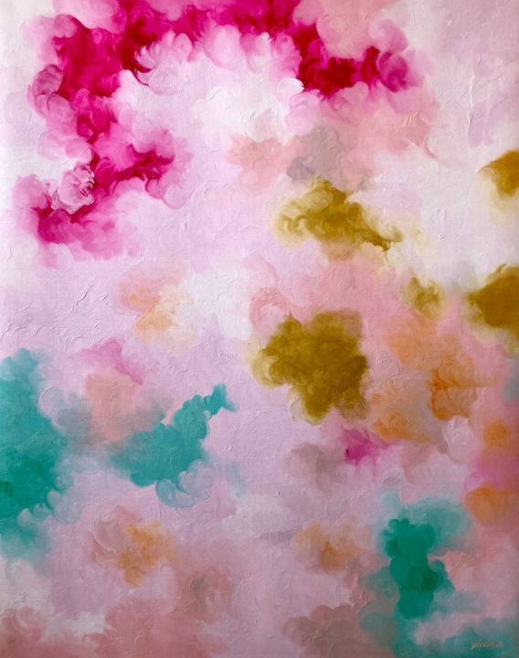 Картина под названием "Pink Pink" - Yini Zhao, Подлинное произведение искусства, Акрил
