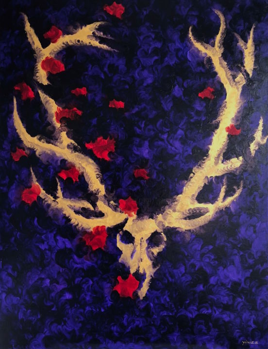 Ζωγραφική με τίτλο "Sauvage: The Deer" από Yini Zhao, Αυθεντικά έργα τέχνης, Λάδι