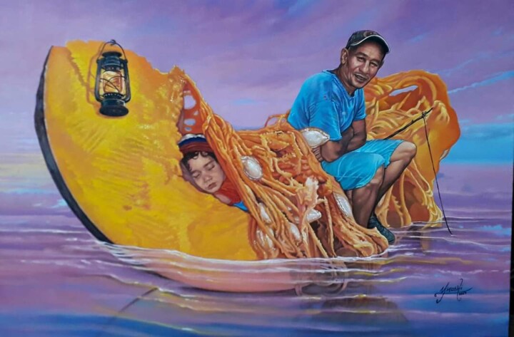 Schilderij getiteld "La travesía" door Yiroshi Toujague Torres, Origineel Kunstwerk, Olie