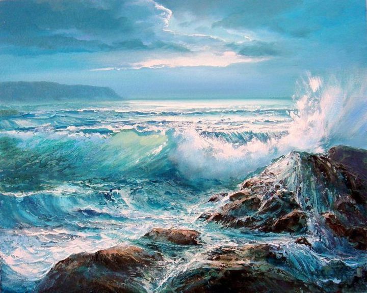 Painting titled "Wild Sea" by Yitzy Rosengarten, Original Artwork, Acrylic