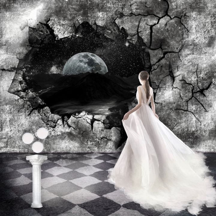 Digital Arts titled "A Way To The Moon" by Ylenia Pizzetti, Original Art, 2D Digital Work Mounted on Aluminium