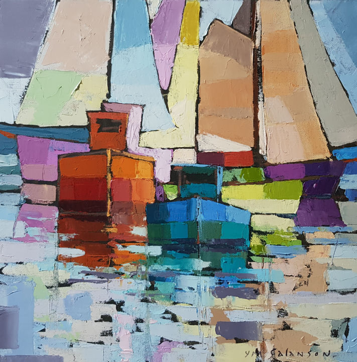 Peinture intitulée "Vieux Bateaux Color…" par Yves-Marie Salanson, Œuvre d'art originale, Huile