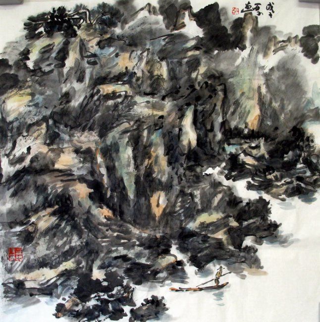 Peinture intitulée "牯牛寨小景之一" par Liu Ya Zi Yi Zhu Gong Zuo Shi, Œuvre d'art originale, Huile