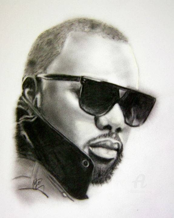 Drawing titled "Maître Gims" by Yo Portraits, Original Artwork, Pencil