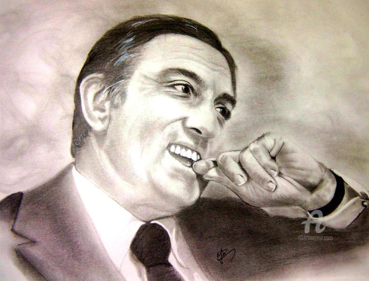 Dibujo titulada "Lino Ventura" por Yo Portraits, Obra de arte original, Lápiz