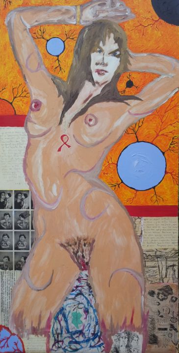 Painting titled "La femme Sida" by Yoan Mirol, Original Artwork, Oil