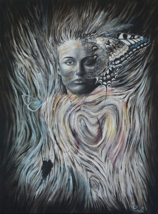 Painting titled "La femme papillon" by Yoan Rimbault, Original Artwork, Acrylic