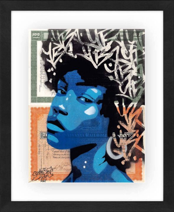 Schilderij getiteld "Blue Afro" door Yoann Bonneville, Origineel Kunstwerk, Acryl