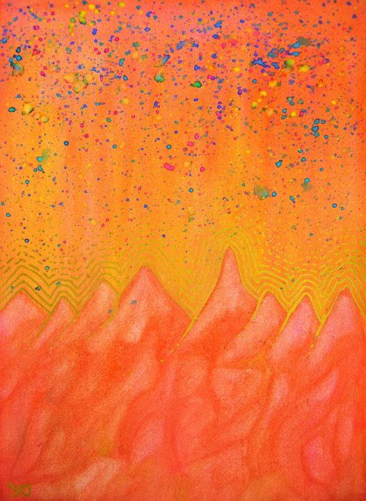 Schilderij getiteld "Mountains 01" door Yoann, Origineel Kunstwerk, Aquarel