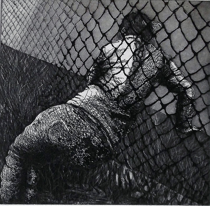 Druckgrafik mit dem Titel "Palabras migrantes" von Alondra Alonso Alvarez, Original-Kunstwerk, Radierung