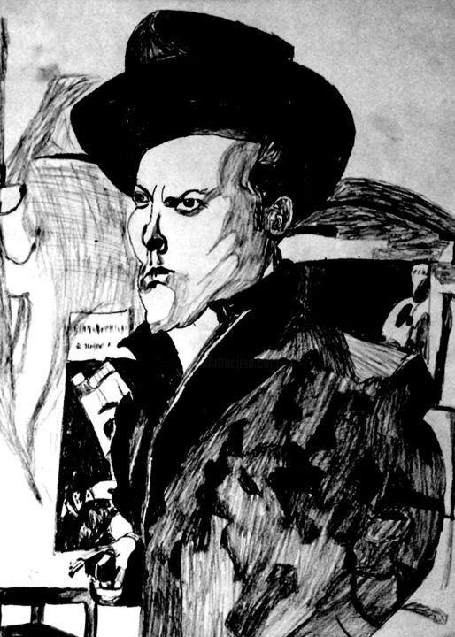 Drawing titled "Orson Welles" by Yog-Sothoth, Original Artwork, Charcoal