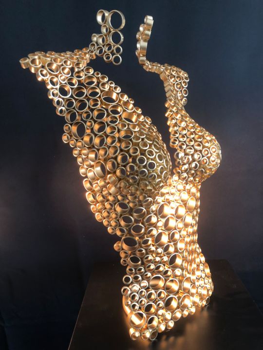 Sculpture titled ""Louison" Buste fem…" by Yohan Plu, Original Artwork, Metals