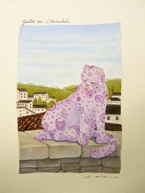 「Gatos en Chinchón」というタイトルの絵画 Yolanda Castro Contrerasによって, オリジナルのアートワーク