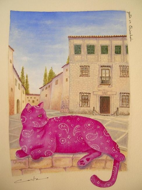 Pintura titulada "Gatos en Chinchón" por Yolanda Castro Contreras, Obra de arte original