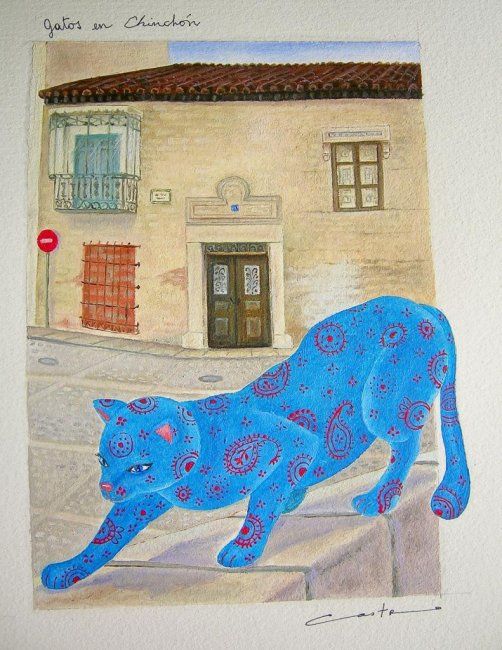 Peinture intitulée "Gatos en Chinchón" par Yolanda Castro Contreras, Œuvre d'art originale