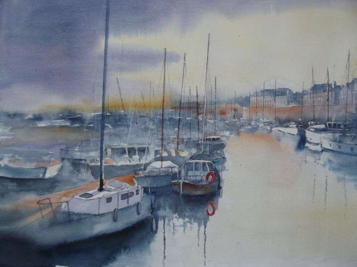 Peinture intitulée "Port de Saint-Malo" par Yolande Lefever, Œuvre d'art originale, Aquarelle