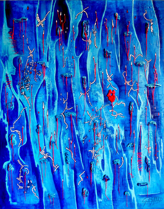 Painting titled "LA PLUIE EST ROUGE…" by Yolande (Yo) Gaspard, Original Artwork, Acrylic