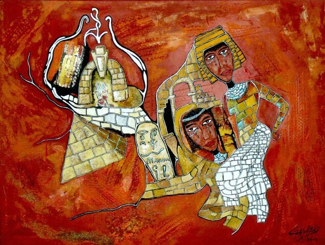Peinture intitulée "EGYPTE AU LOGIS" par Yolande (Yo) Gaspard, Œuvre d'art originale