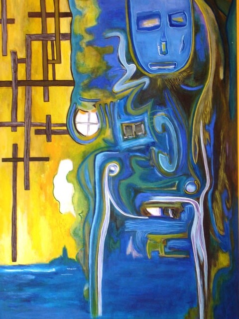 Painting titled "BLUES ACIDULE" by Yolande (Yo) Gaspard, Original Artwork