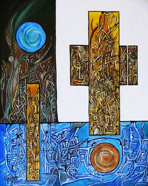 Painting titled "GOLGOTHA" by Yolande (Yo) Gaspard, Original Artwork