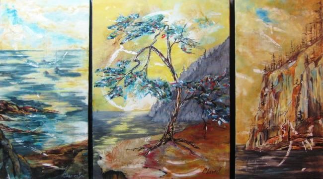 Painting titled "Triptyque - Sonttro…" by Yolande Charest, Original Artwork