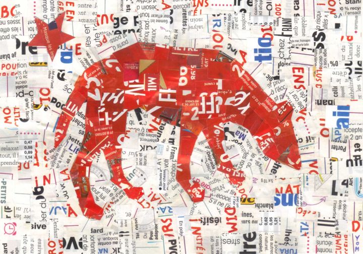 Collages intitulée "Le Chien Rouge de G…" par Yom, Œuvre d'art originale