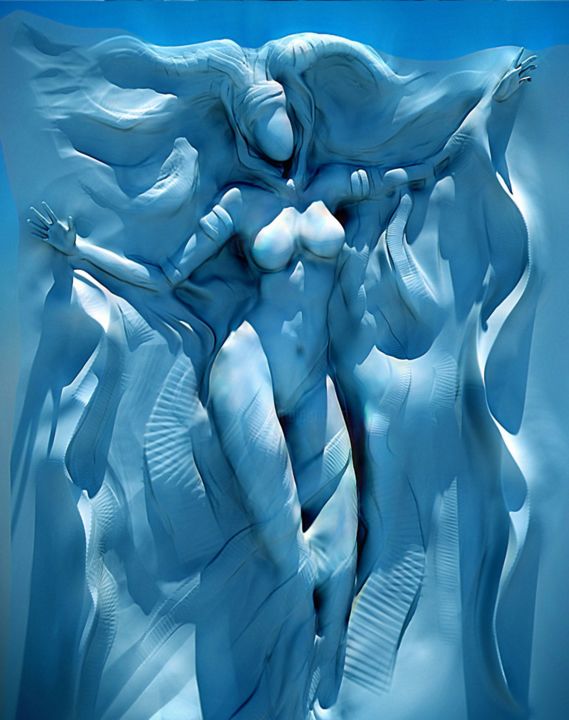 Цифровое искусство под названием "Out of the Blue" - Yoogy Art, Подлинное произведение искусства, 3D моделирование