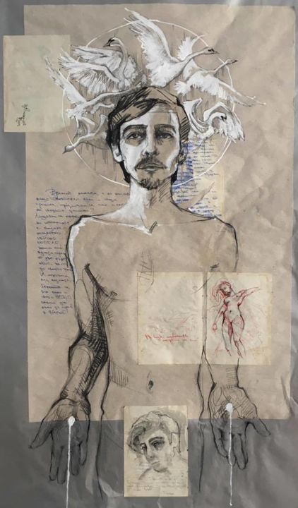 "Self Portrait with…" başlıklı Resim Yordan Mihalev tarafından, Orijinal sanat, Tükenmez kalem