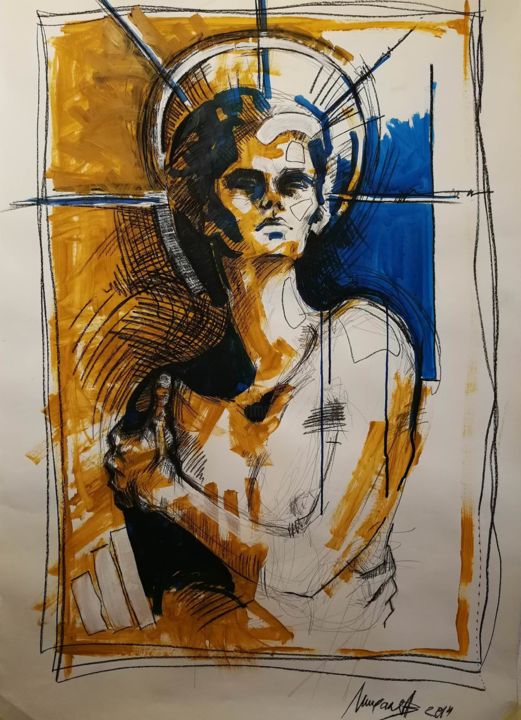 Drawing titled "La Défense" by Yordan Mihalev, Original Artwork, Charcoal