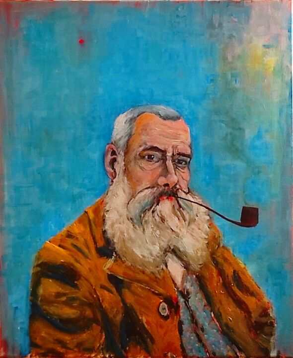 Malarstwo zatytułowany „Monet à la pipe” autorstwa K.B, Oryginalna praca, Akryl Zamontowany na Drewniana rama noszy
