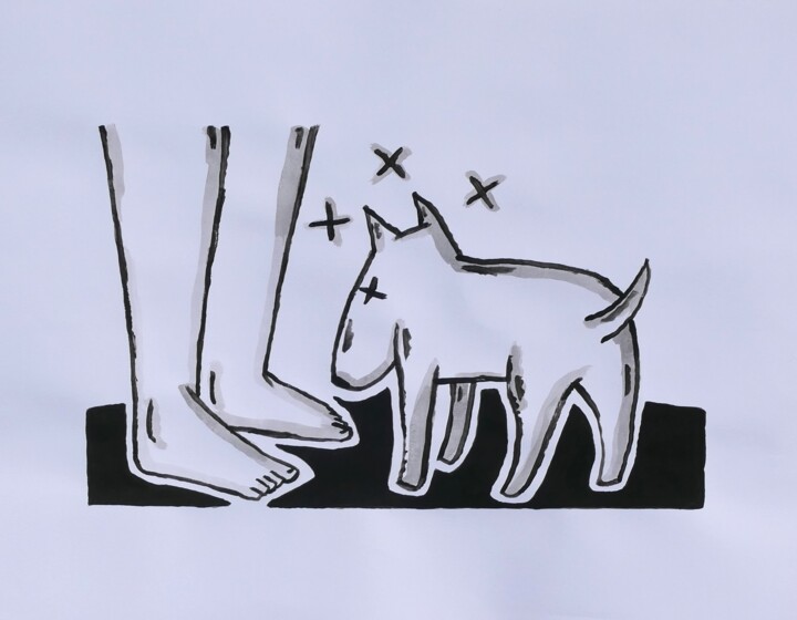 图画 标题为“Un chien?” 由Yorizzyo, 原创艺术品, 墨